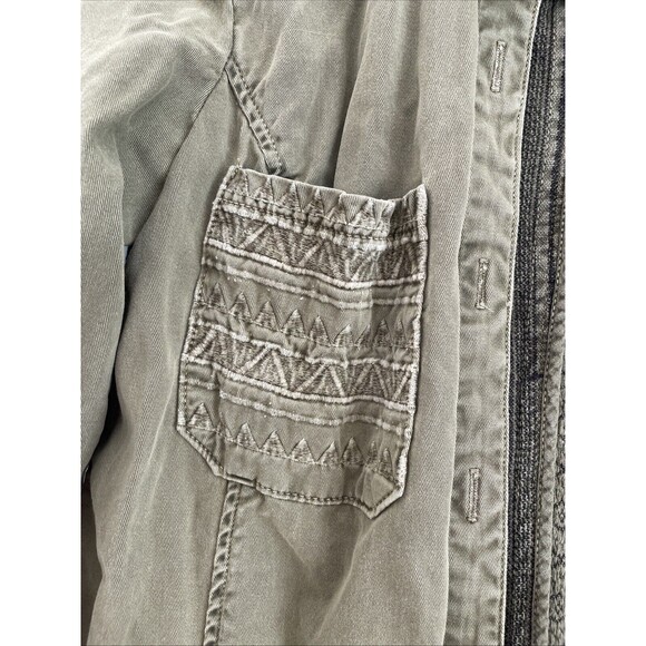 Zara‎ Womens Military Jacket Olive Green Striped Back Panel Shacket Pockets M - Picture 5 of 11